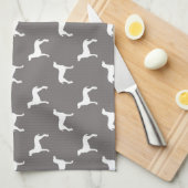 White Weimaraner Silhouettes on Grey Theedoek (Quarter Fold)