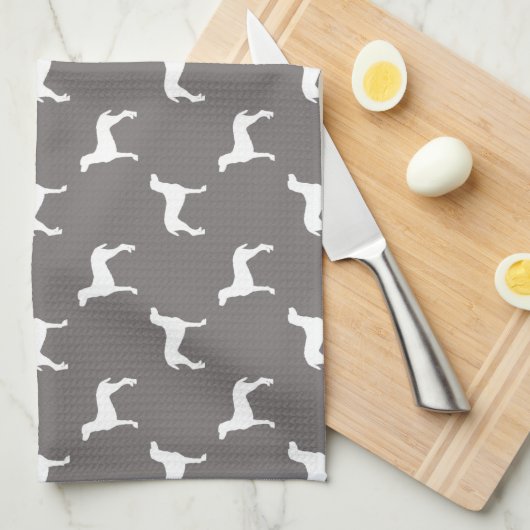 White Weimaraner Silhouettes on Grey Theedoek (Quarter Fold)