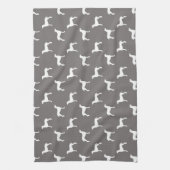 White Weimaraner Silhouettes on Grey Theedoek (Verticaal)