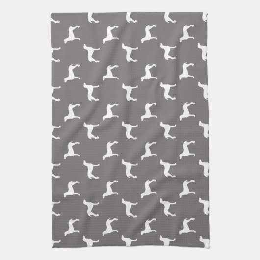White Weimaraner Silhouettes on Grey Theedoek (Verticaal)