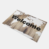 White Wereldkaart Rustic Wood Planks Welkom Deurmat (Schuin)