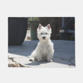 White West Highland Terrier Sitting on Sidewalk Deurmat (Voorkant)