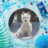 White West Highland Terrier Sitting on Sidewalk Papieren Bordje (Feest)