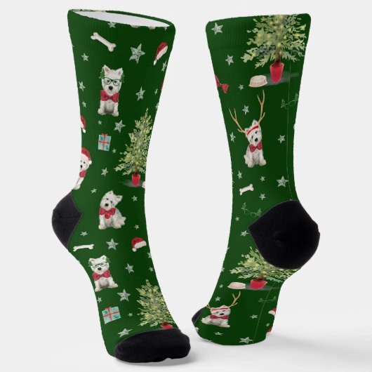 White Westie Christmas Whimsical  Sokken (Gebogen)