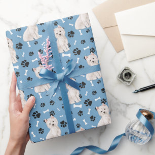 White Westie Dog Pattern on Blue Cadeaupapier