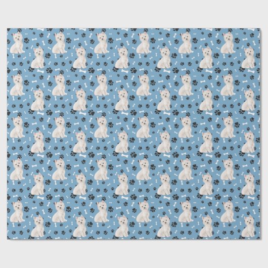 White Westie Dog Pattern on Blue Cadeaupapier (Vlak)