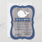 White Whale Ahoy Navy Blue Rustic Shower Invite Kaart (Voorkant)