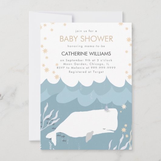  White Whale Baby shower Invitation Kaart (Voorkant)