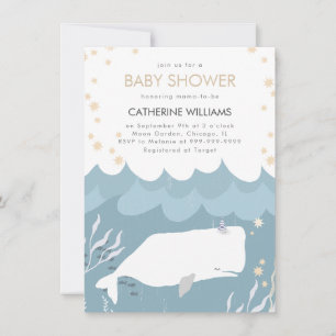 White Whale Baby shower Invitation Kaart