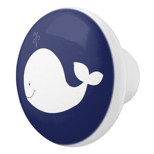 White Whale Navy Blue Nautical Ocean Theme Keramische Knop (Rechts)