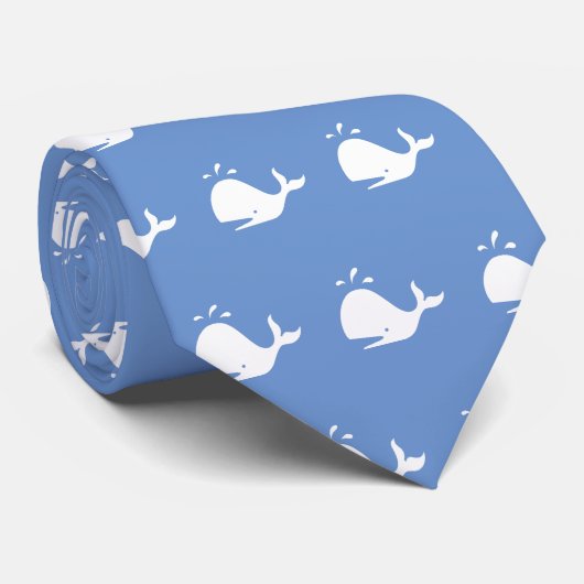 White Whale Pattern on Sky Blue Stropdas (Opgerold)