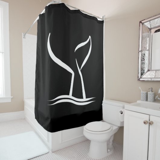 White Whale Tail Black Shower Curtain Douchegordijn (In situ)