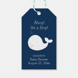 White Whale with Navy Het is een Boy Gift Label Cadeaulabel
