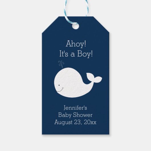 White Whale with Navy Het is een Boy Gift Label Cadeaulabel (Voorkant)
