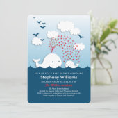 White Whales Stylish Baby shower nodigt gewonden u Kaart (Staand voorkant)