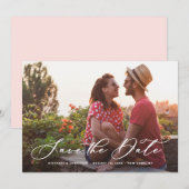 White Whimsical Calligraphy Overlay Foto Save The Date (Voorkant / Achterkant)