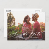 White Whimsical Calligraphy Photo Save the Date Aankondigingskaart (Voorkant / Achterkant)