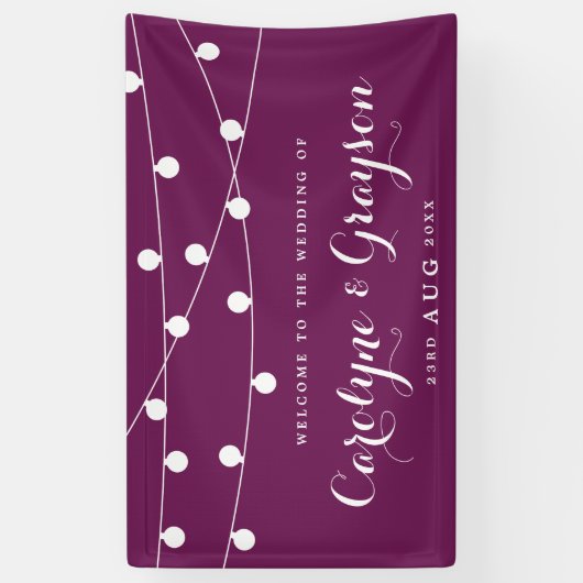 White Whimsical Fairy Lights Paars Wedding Spandoek (Verticaal)