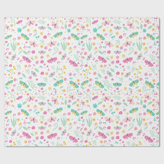 White Whimsical Garden Butterfly Girls Birthday Cadeaupapier (Vlak)