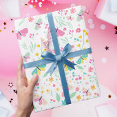 White Whimsical Garden Butterfly Girls Birthday Cadeaupapier