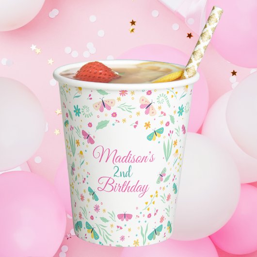 White Whimsical Garden Butterfly Girls Birthday Papieren Bekers
