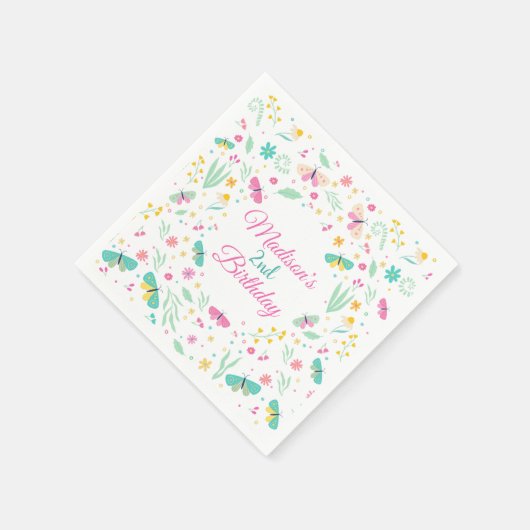 White Whimsical Garden Butterfly Girls Birthday Servet (Hoek)