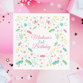 White Whimsical Garden Butterfly Girls Birthday Servet