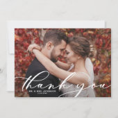 White Whimsical Script Overlay Weddenfoto Bedankkaart (Voorkant)