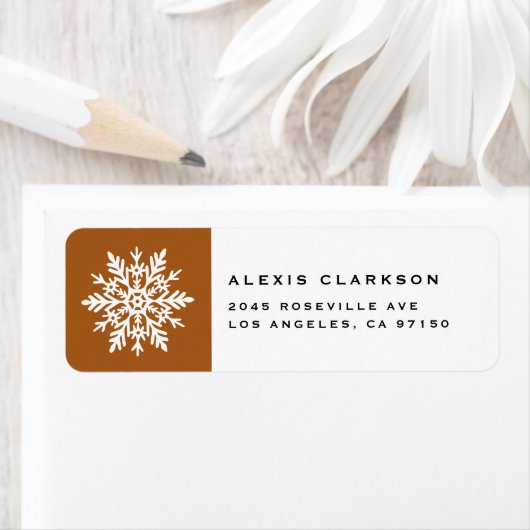White Whimsical Snowflake Burnt Orange Christmas Etiket (Insitu)