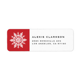 White Whimsical Snowflake Red Christmas Etiket
