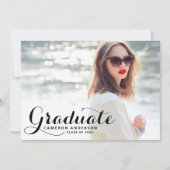 White Whimsicla Script Photo Graduparty Kaart (Voorkant)