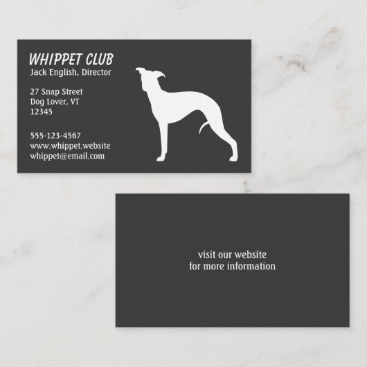 White Whippet Dog Silhouette | Pet Services Grey Visitekaartje (Voorkant / Achterkant)