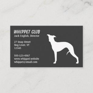White Whippet Dog Silhouette   Pet Services Grey Visitekaartje
