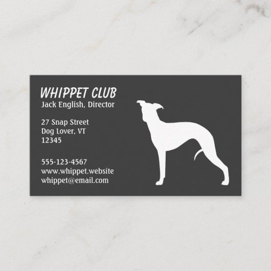 White Whippet Dog Silhouette | Pet Services Grey Visitekaartje (Voorkant)