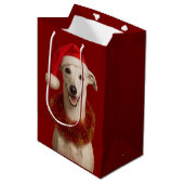 White whippet in Santa hat Christmas Medium Cadeauzakje (Voorkant Gekanteld)