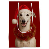 White whippet in Santa hat Christmas Medium Cadeauzakje (Achterkant)