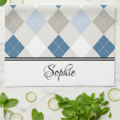 White & White Argyle Gepersonaliseerd Theedoek (Gevouwen)