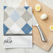 White & White Argyle Gepersonaliseerd Theedoek (Quarter Fold)