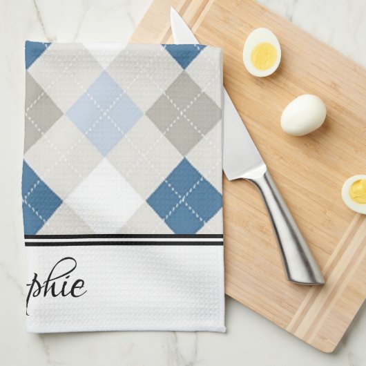 White & White Argyle Gepersonaliseerd Theedoek (Quarter Fold)