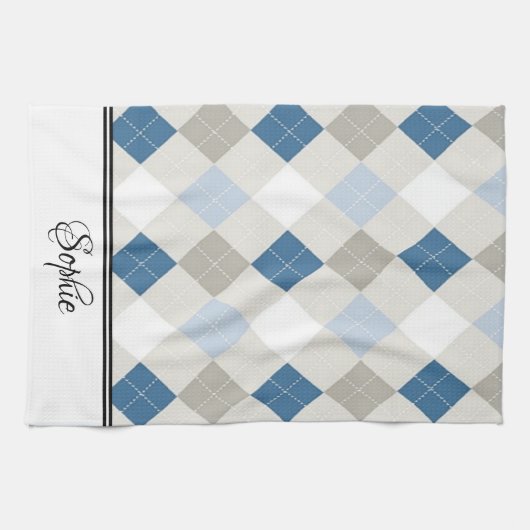 White & White Argyle Gepersonaliseerd Theedoek (Horizontaal)