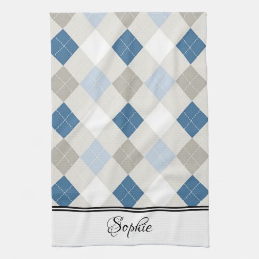 White & White Argyle Gepersonaliseerd Theedoek (Verticaal)