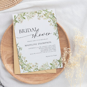 White Wild Flower Wreath Script Vrijgezellenfeest Kaart