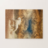 White Wild Horse Galloping in Desert, Stormy Sky - Legpuzzel (Horizontaal)