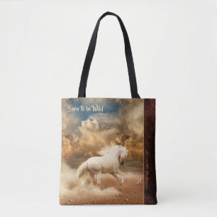 White Wild Horse Running in Desert - Specialized Tote Bag