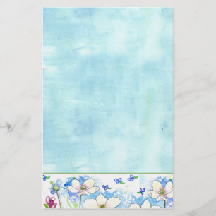 White Wildflower Blue Waterverf Wash Briefpapier