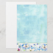 White Wildflower Blue Waterverf Wash Briefpapier (Voorkant / Achterkant)
