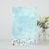 White Wildflower Blue Waterverf Wash Briefpapier (Staand voorkant)