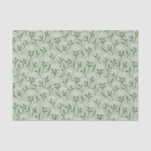 White Wildflower Clusters Sage Green Botanical Tissuepapier (Voorkant)