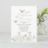 White Wildflower Floral Baby shower Kaart (Staand voorkant)