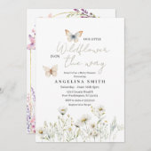 White Wildflower Floral Baby shower Kaart (Voorkant / Achterkant)